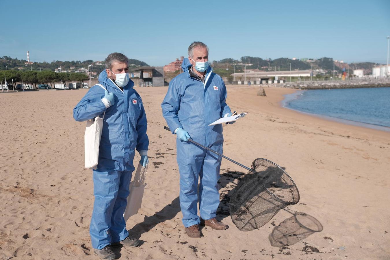 La playa de El Arbeyal acogió este miércoles un simulacro de rescate y atención a fauna marina afectada por un vertido de hidrocarburos. En el ejercicio participaron agentes y técnicos de las direcciones generales de Medio Natural y Planificación Rural y de Pesca Marítima, del Ayuntamiento y del Puerto de Gijón