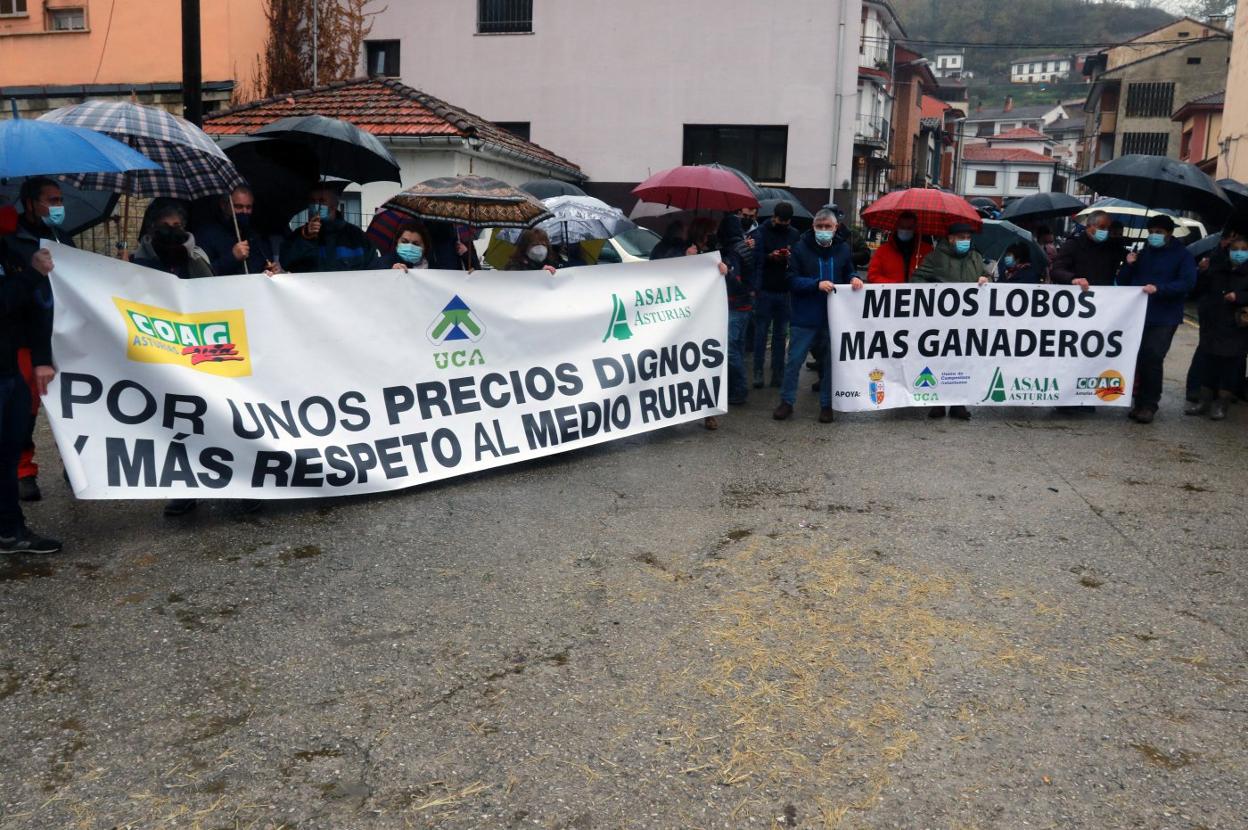 Un centenar de personas se concentraron en el mercado ganadero de Cabañaquinta para reivindicar precios más dignos para el sector. 