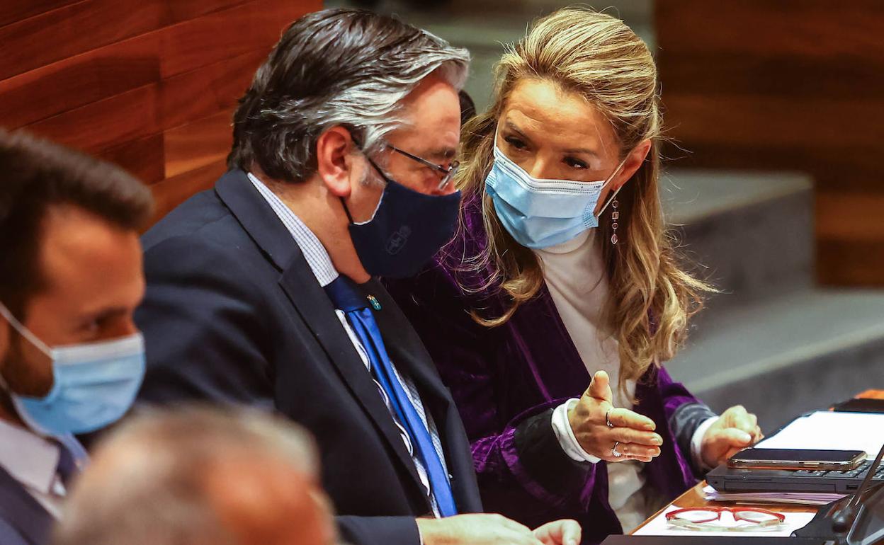 Pablo González y Teresa Mallada en un pleno de la Junta General del Principado