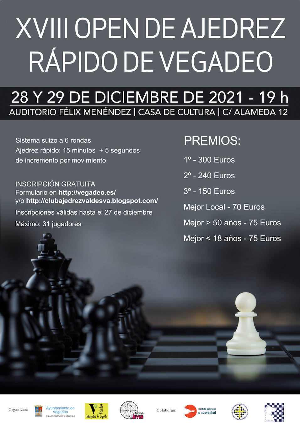 Cartel del torneo de ajedrez rápido de Vegadeo.