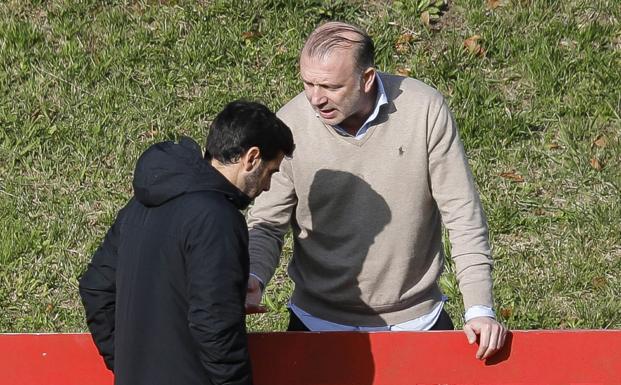 Javi Rico y David Gallego, ayer, escenificaron una buena relación tras lo sucedido el viernes.