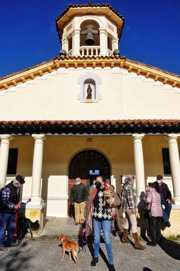 La parroquia de Parres acogió este lunes a sus mascotas para bendecirles con salud y suerte. Se llegaron a ver hasta gallinas y ovejas, entre multitud de perros, en su mayoría, y gatos.