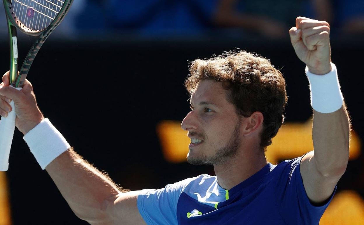 Pablo Carreño celebra su victoria, tras cuatro horas de partido.