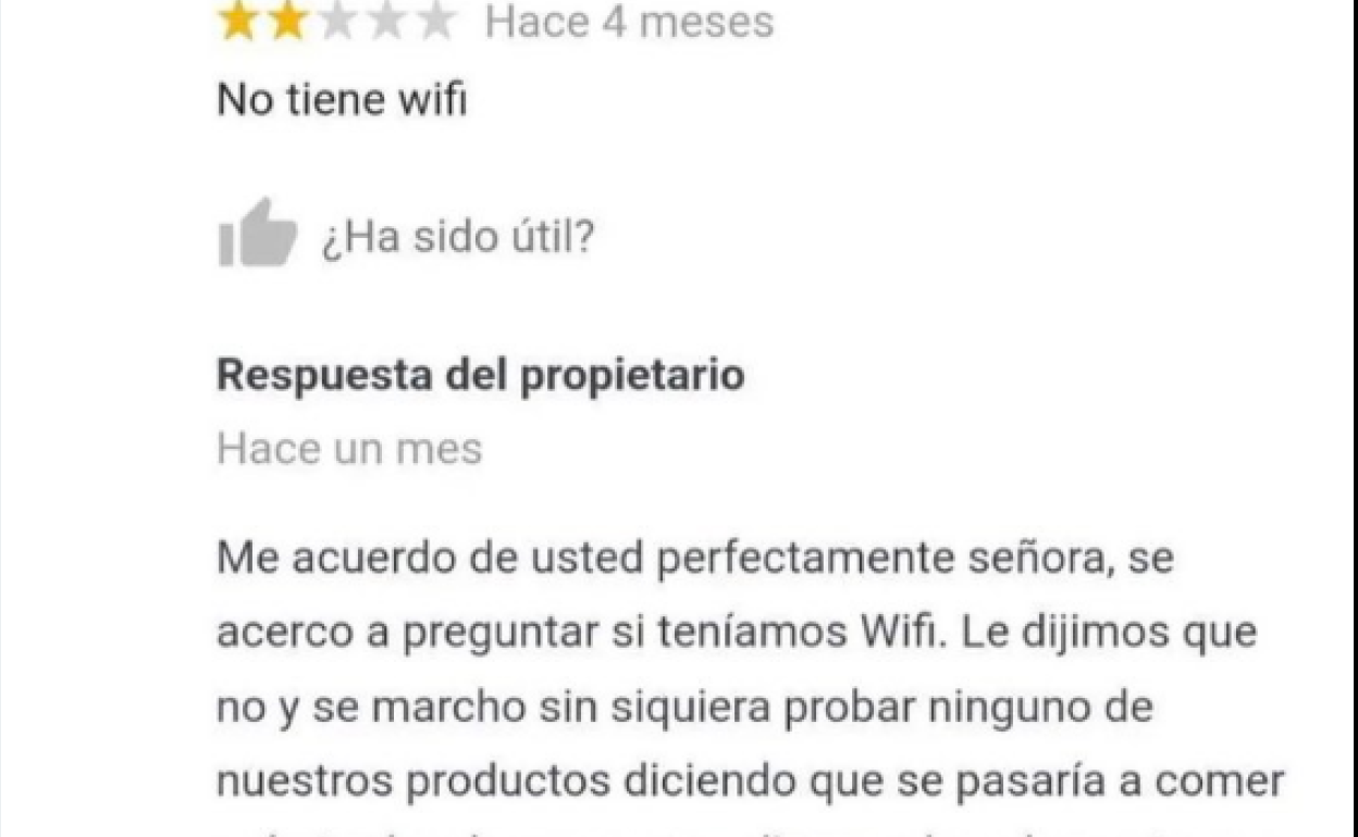 La respuesta de un dueño a una reseña de un comensal a través de Google se ha viralizado en Twitter.