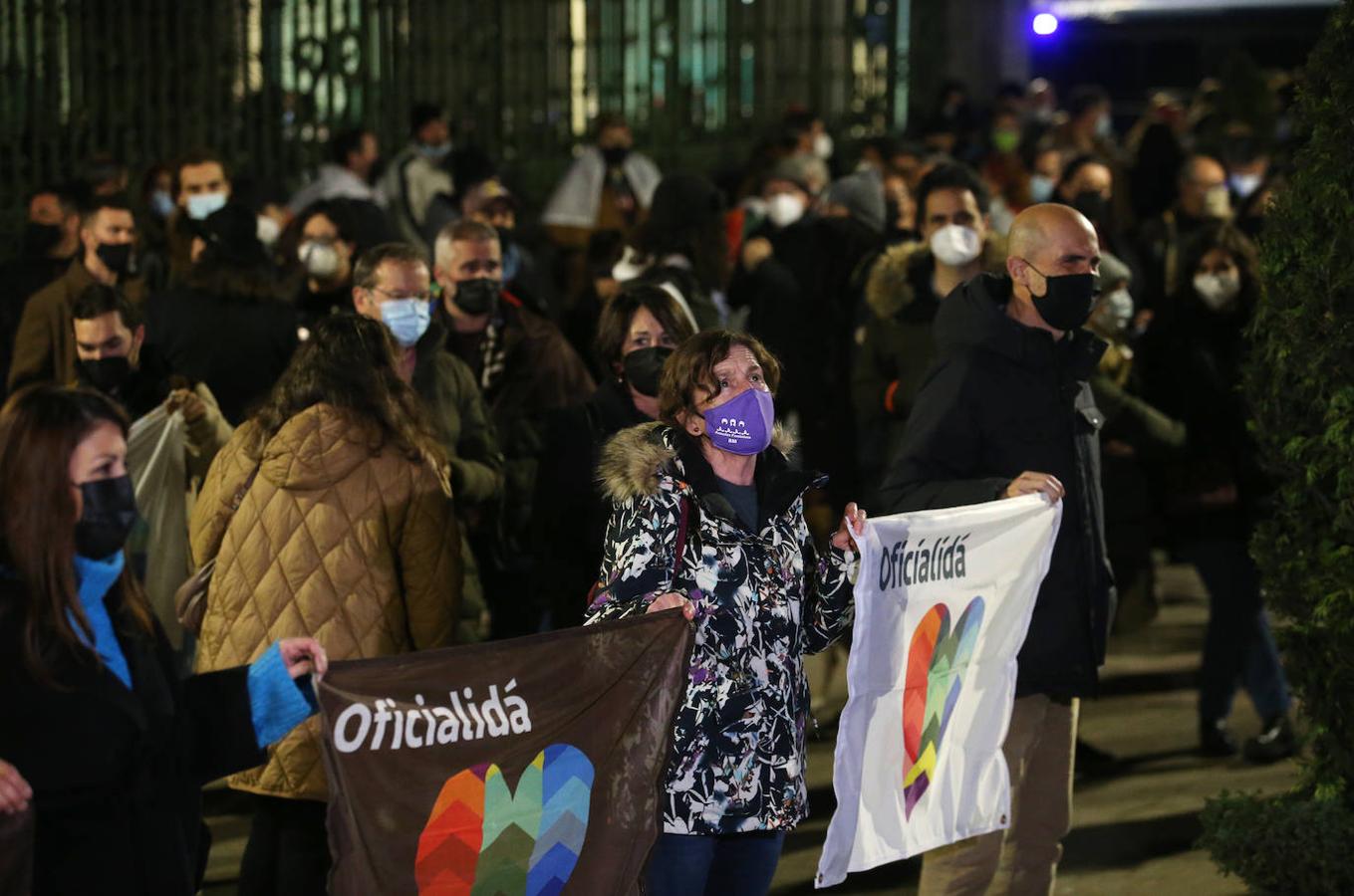 Multitud de manifestantes proclamaron su posición a favor de la oficialidad del asturiano en los alrededores de la Junta General.