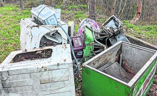 Un vertedero ilegal detectado en un bosque asturiano.