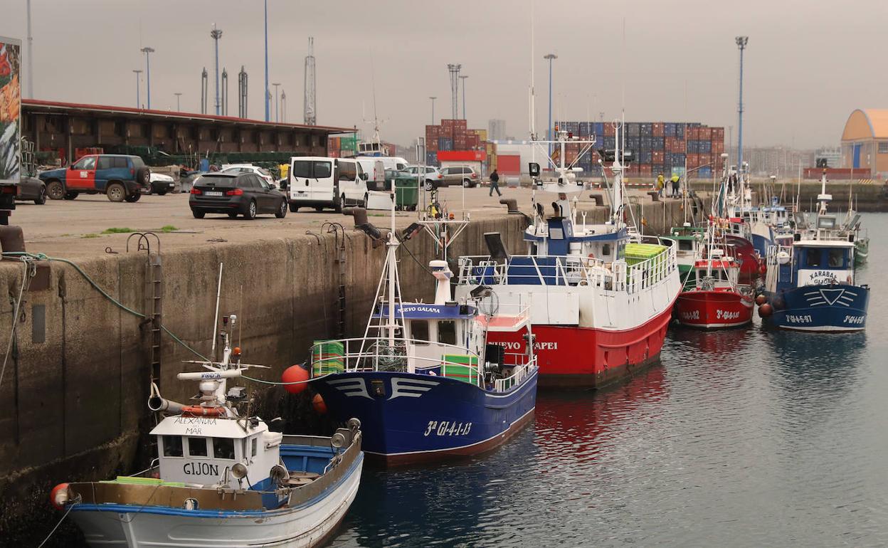 Barcos de pesca amarrados en el muelle de Rendiello en El Musel