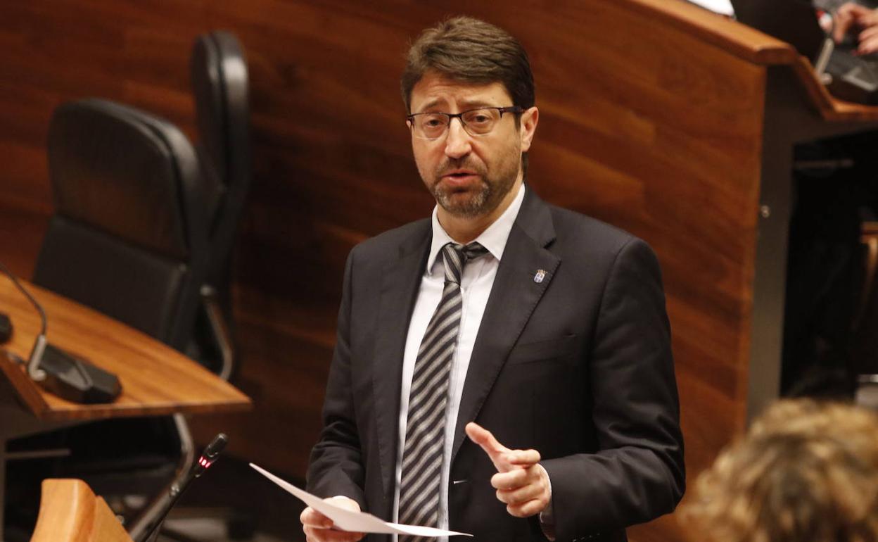 El consejero de Industria, Enrique Fernández, durante su intervención hoy en el pleno. 