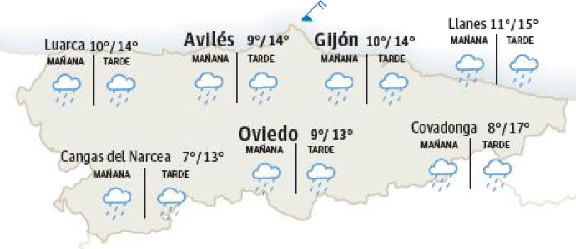 Mapa del tiempo en Asturias para el lunes, 18 de abril 