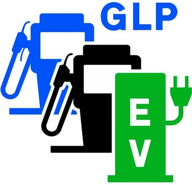 Señal de surtidor de carburante, estación de recarga eléctrica y GLP