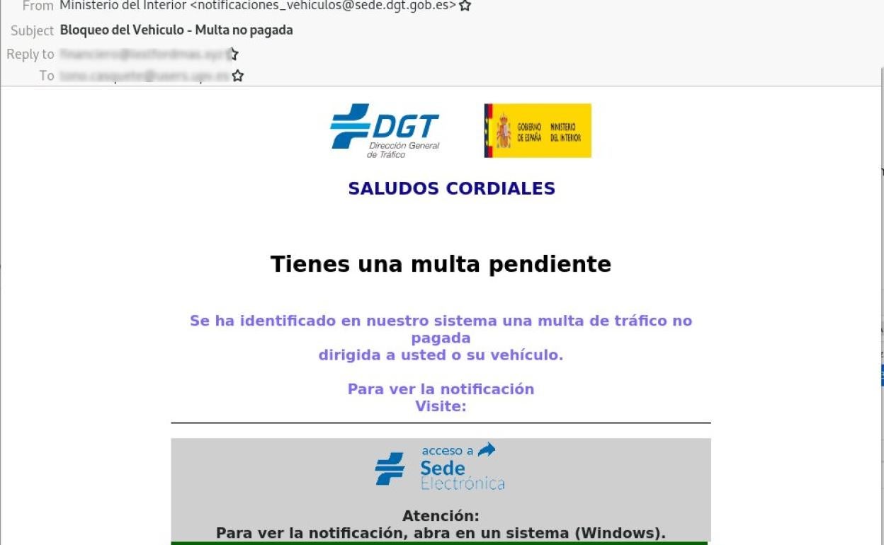 La Guardia Civil alerta de una estafa por correo electrónico en la que suplantan a la DGT.