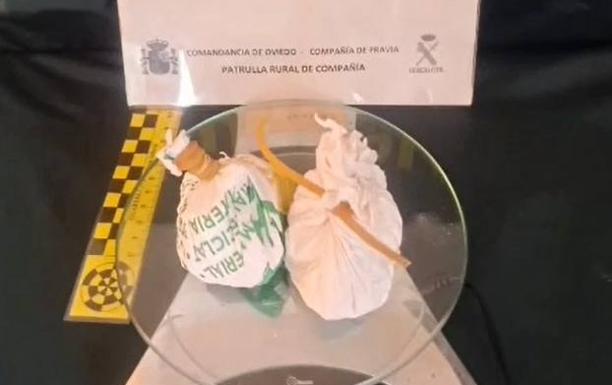 Las dos bolsas donde se encontraba la droga, incautadas por la Guardia Civil. 