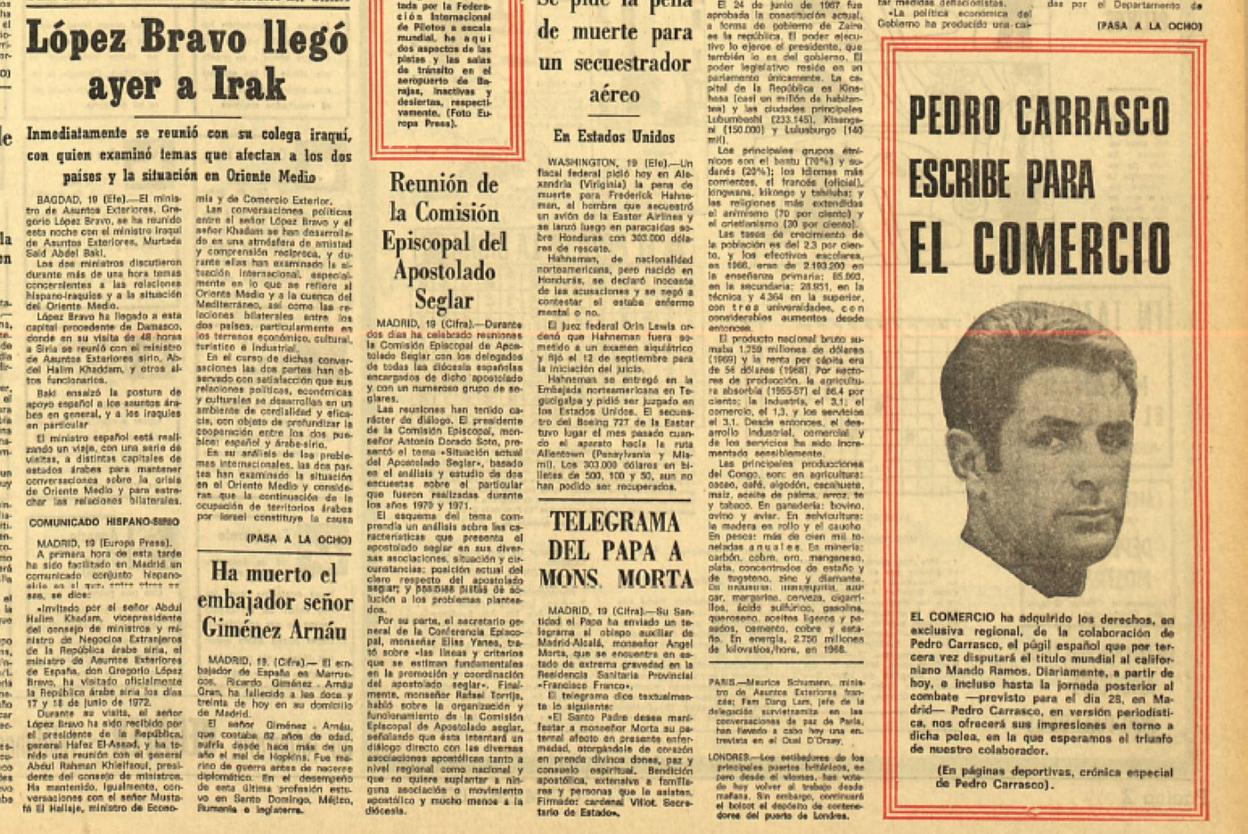 La colaboración de Carrasco conEL COMERCIO se anunció en portada.