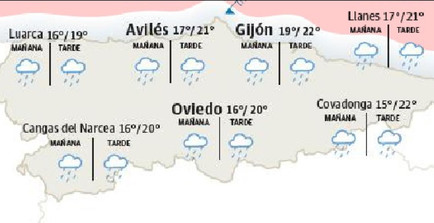 Mapa de la región con las previsiones meteorológicas.