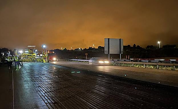 Estado de las obras de ampliación del tramo con un tercer carril. 