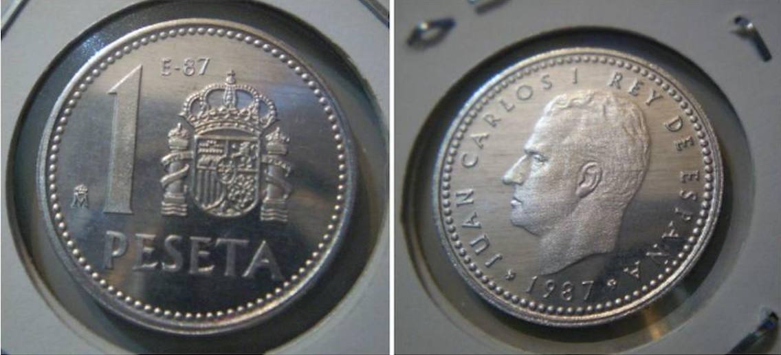 Ejemplo de peseta E-87 cursada en 1987 por la III Exposición Nacional de Numismática