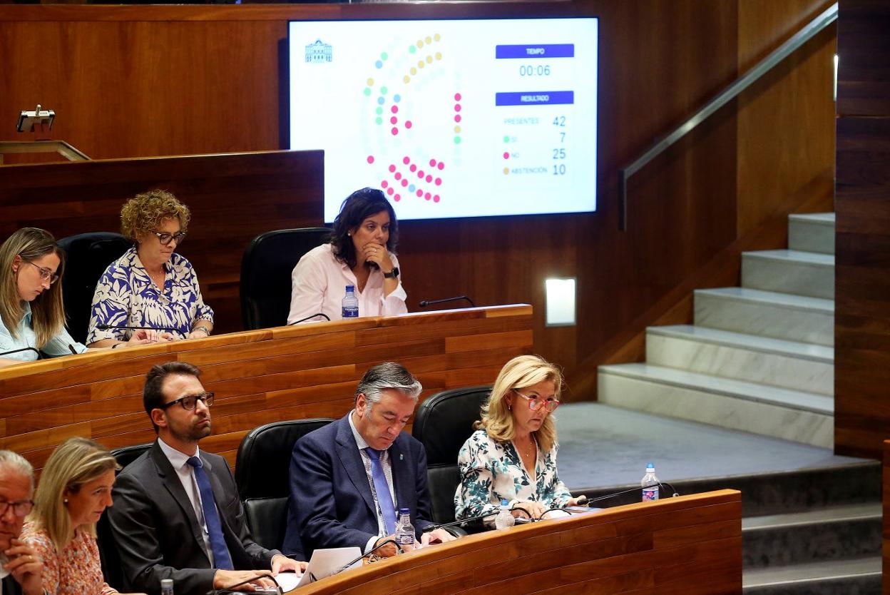 Los diputados del PP, con su presidenta a la derecha, siguen las votaciones. 