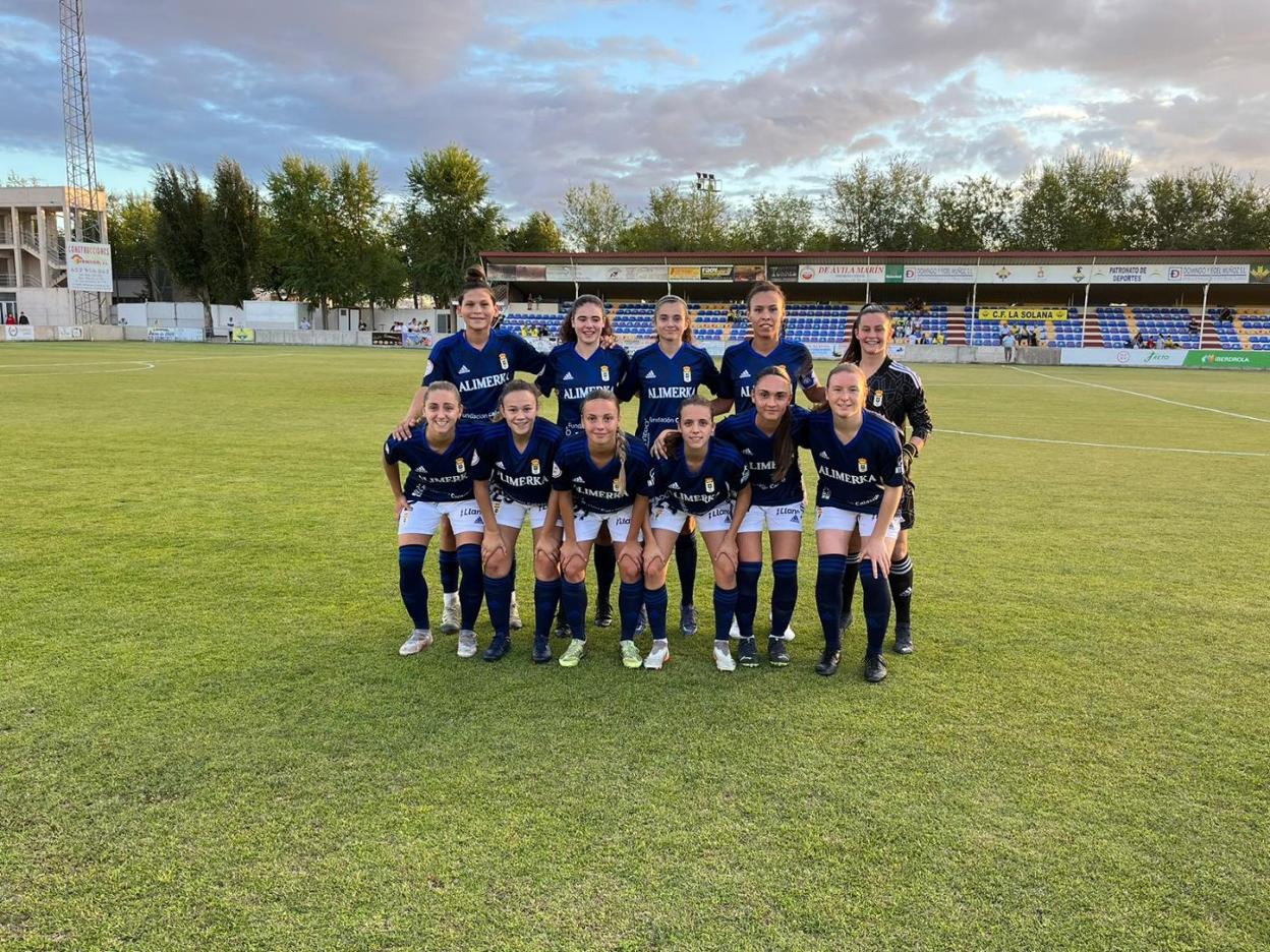El once inicial con el que el Oviedo Femenino se presentó ayer en Ciudad Real . 