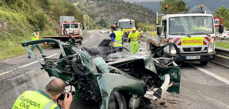 Agentes de la Guardia Civil en el lugar del siniestro en la A-66. 