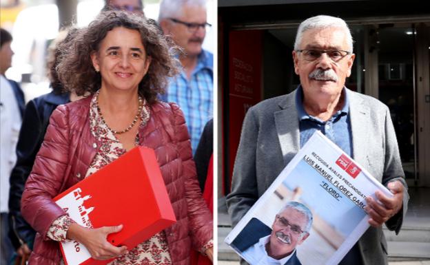 Ana Isabel Puerto y 'Floro', candidatos en las primarias del PSOE a la alcaldía de Gijón, este martes, antes de presentar los avales. 