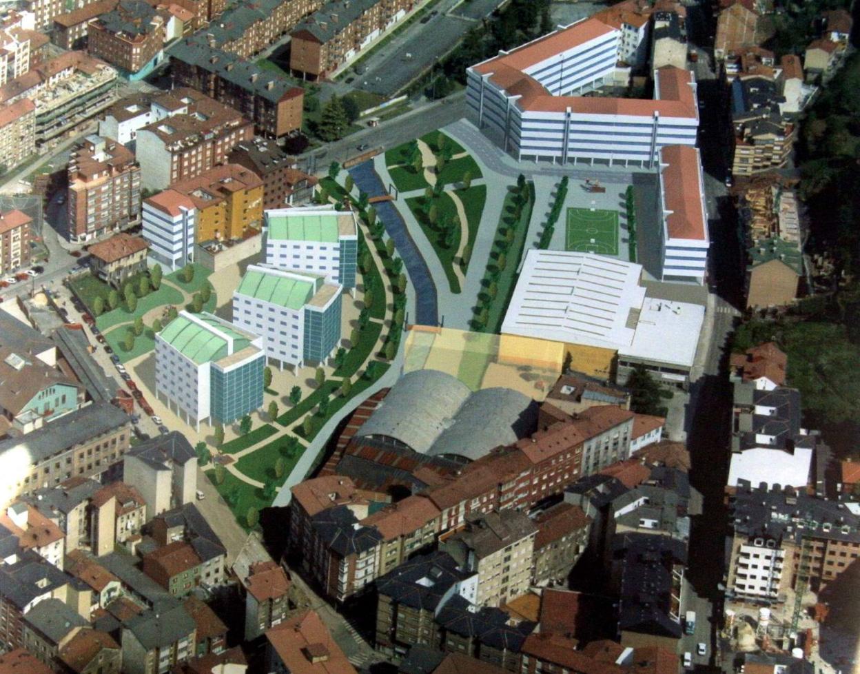 Diseño del plan urbanístico que se anunció en 2006 para la zona de Oñón en Mieres. 