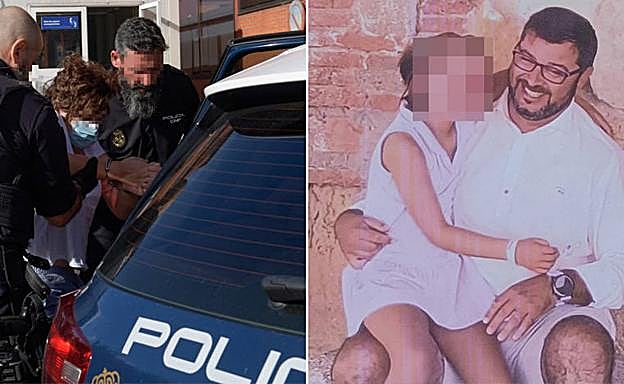 A la izquierda de la imagen, la madre de la niña con agentes de la Policía Nacional en el Hospital de Jove. A la derecha, el padre, Eugenio García junto a la pequeña Olivia.