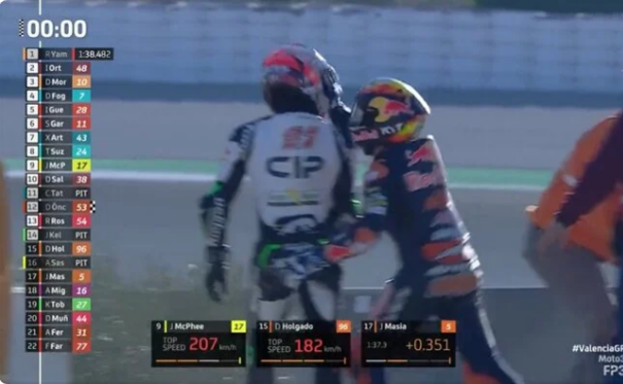 Tensión en el Gran Premio de Moto 3 en Valencia: dos pilotos terminan a puñetazos