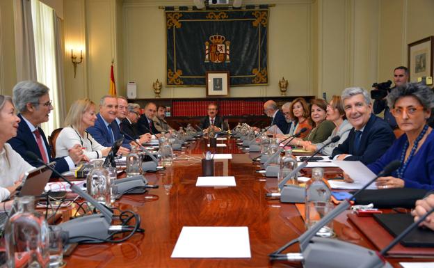 Pleno extraordinario del Consejo General del Poder Judicial (CGPJ) presidido por el vocal Rafael Mozo.