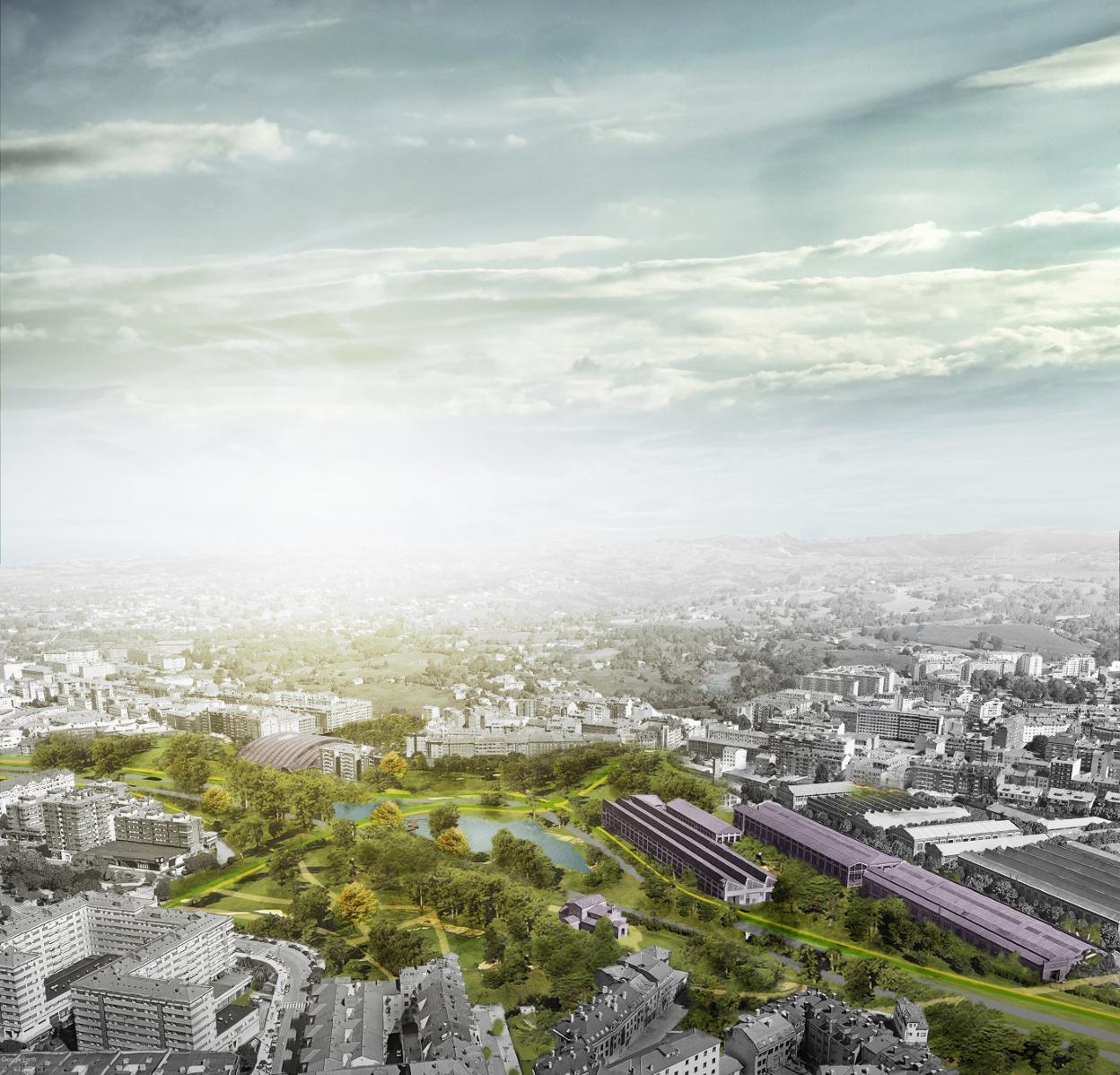 Diseño de Bosque y Valle con el lago y el parque. 