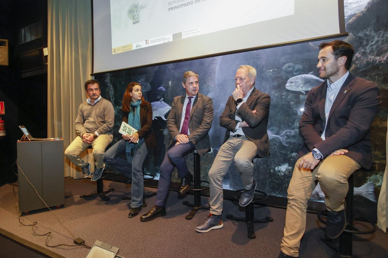 Alejandro Beneit, Cristina González-Onandía, Enríque Rodríguez, el concejal Aurelio Martín y David Villar, en el Acuario. 