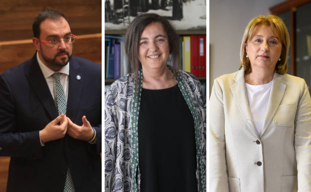 Adrián Barbón, Nuria Varela y Delia Losa.