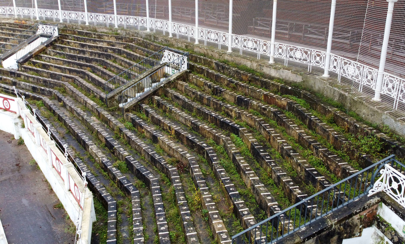 Imagen principal - La plaza de toros de Gijón, tomada por la vegetación tras más de un año cerrada y sin actividad