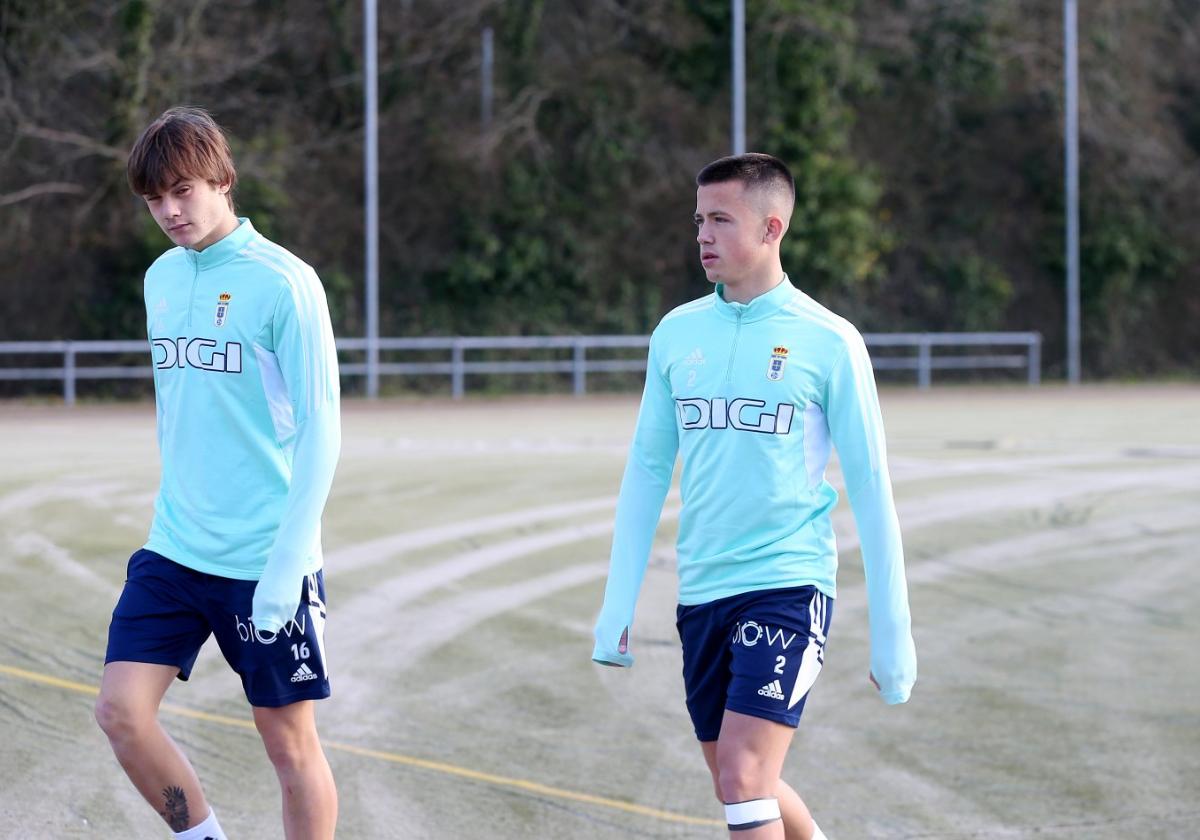 Yayo y Osky fueron los dos jugadores del filial que ayer entrenaron con el primer equipo.