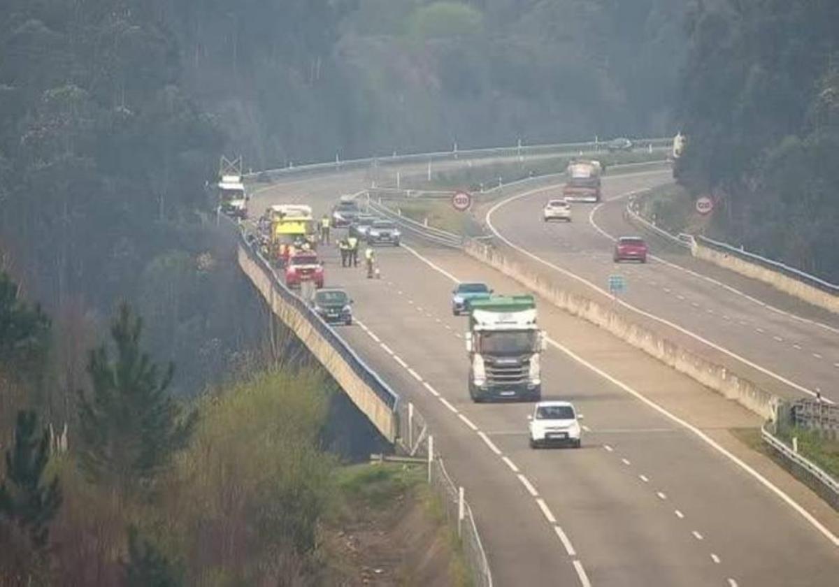 El operativo obligó a cortar un carril de la A-8 y otro de la AS-17, que discurre por debajo del viaducto.