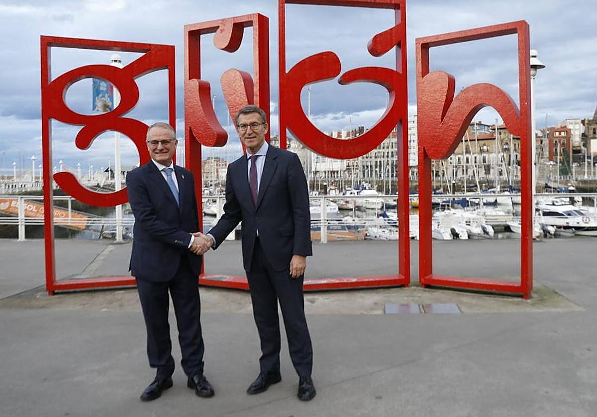 Alberto Núñez Feijóo y Diego Canga, en la última visita a Gijón del presidente del Partido Popular.