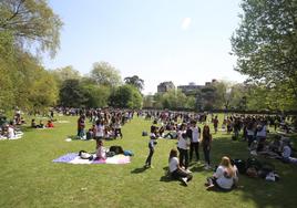 En el parque de Ferrera las mesas son sustituidas por los manteles y las mantas.