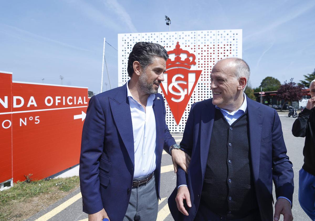 Javier Tebas visita El Molinón y Mareo