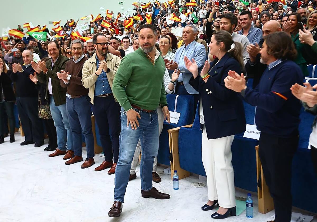 Santiago Abascal, en el mitin que se ha celebrado este sábado en el Palacio de Congresos de Oviedo.