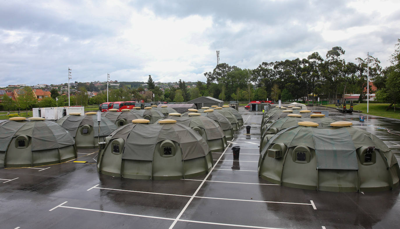 Así es el campamento de la UME en el parque de los Hermanos Castro de Gijón