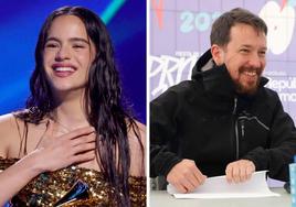 A la izquierda la cantante Rosalía y a la derecha Pablo Iglesias.