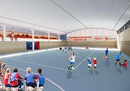 Infografía del interior de un Pabellón Educativo Comunitario.