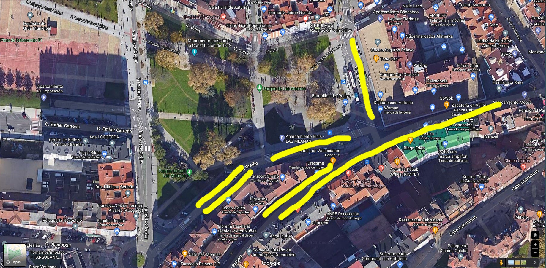 En amarillo, zonas donde el estacionamiento estará prohibido.
