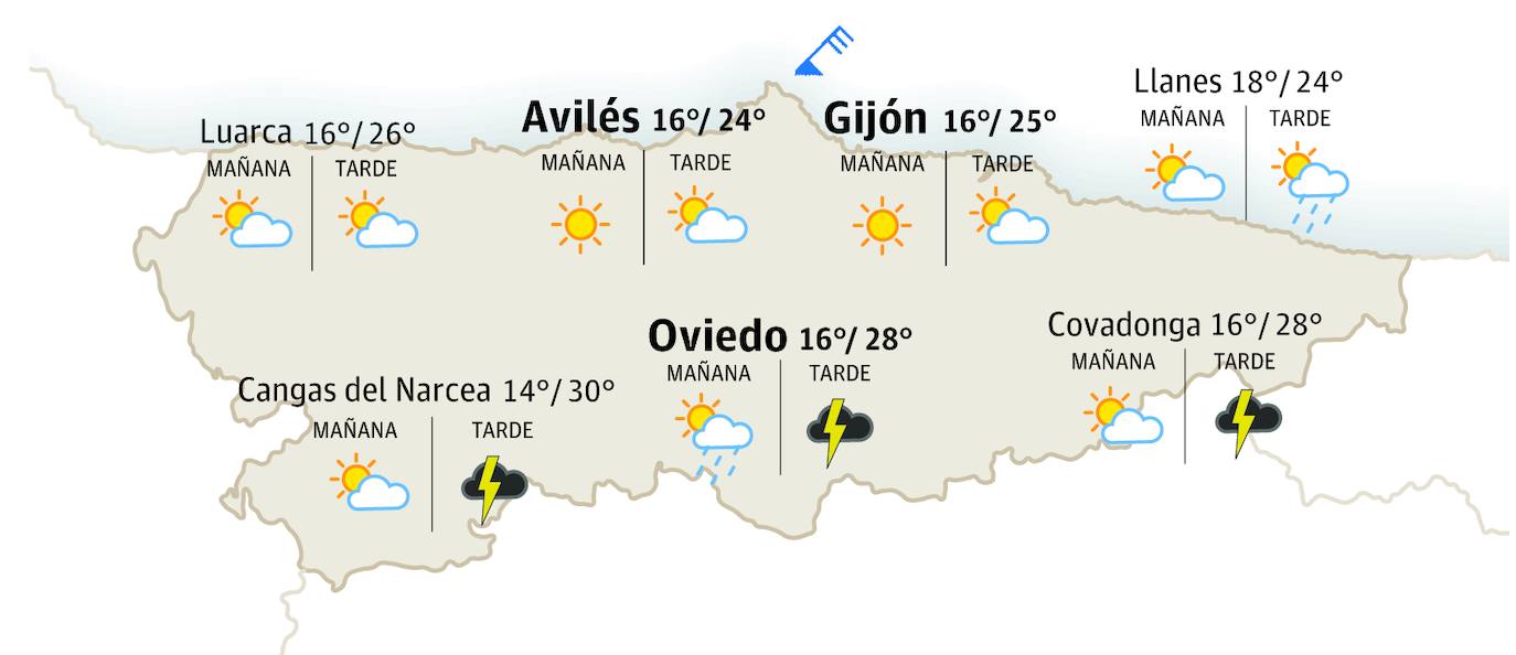 Mapa del tiempo en Asturias.