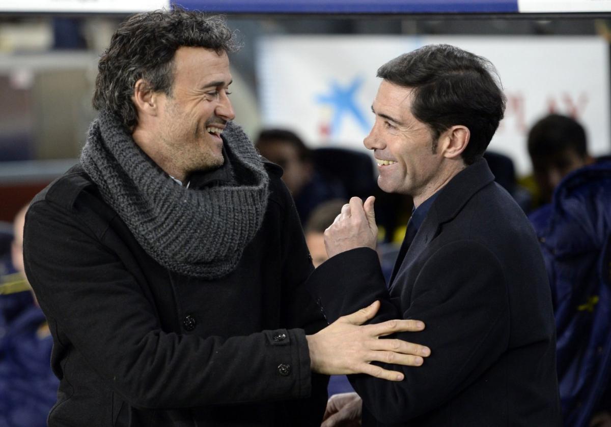 Luis Enrique y Marcelino, durante uno de los partidos en los que coincidieron en Primera División.