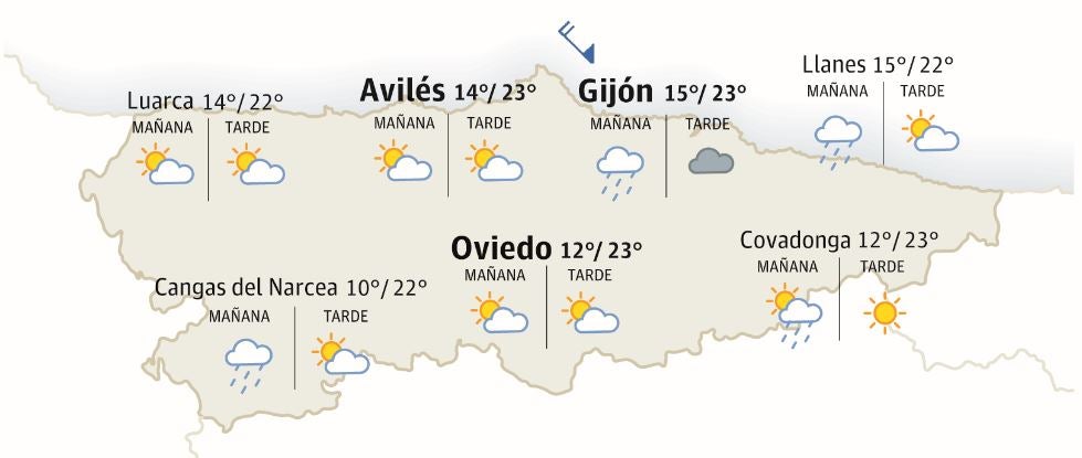 Mapa del tiempo en Asturias.