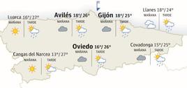Mapa del tiempo en Asturias.