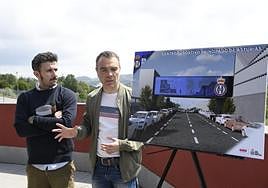 Diego Baeza, presidente del Real Avilés, y el alcalde de Corvera, Iván Fernández, en mayo presentando el proyecto