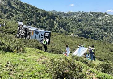 Grave accidente tras despeñarse un autobús con 49 personas que se dirigía a los Lagos de Covadonga