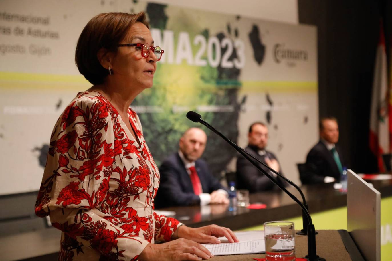 La alcaldesa de Gijón, Carmen Moriyón, durante la inauguración de la Feria de Muestras.
