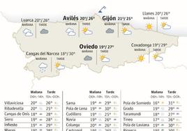 Mapa de Asturias con la previsión meteorológica.